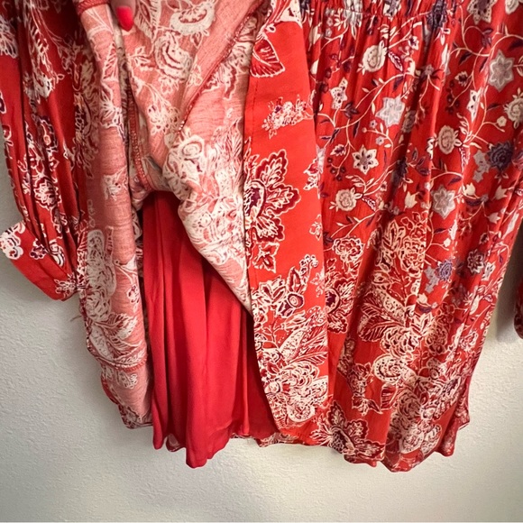 Free People Lucky Loosey Shapeless Dress Blood Orange Combo - Picture 7 of 7